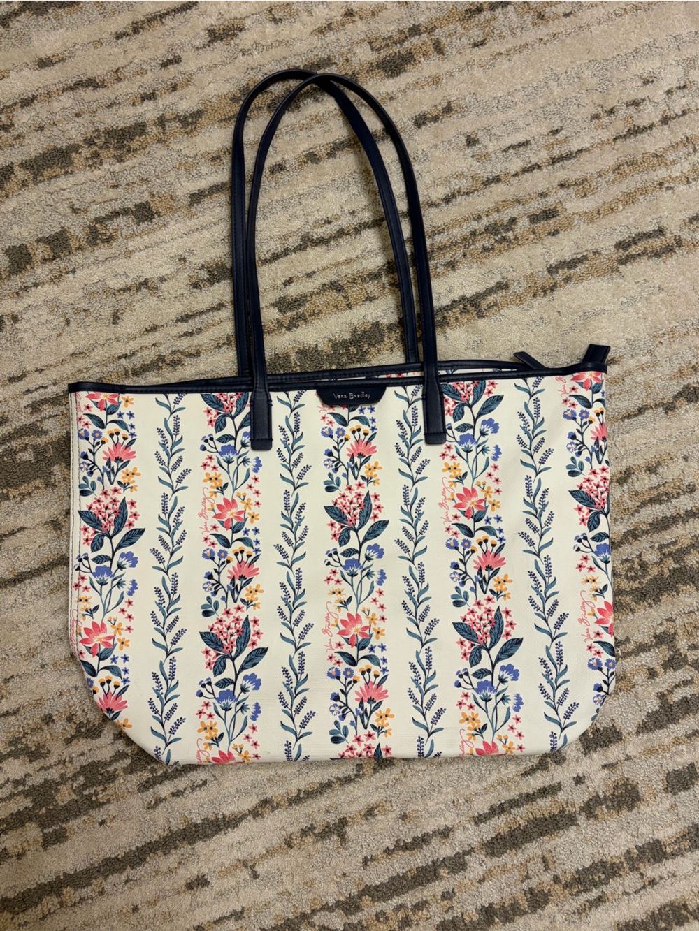 Vera Bradley | Floral Stripe Canvas Everyday Tote Bag with Navy Trim